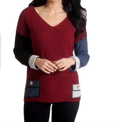 French Kyss Boucle Reversible V-neck Top In Winecombo In Multi