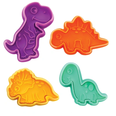 R & M International 4 Piece Dinosaur Cookie Stamper Set, 2-inch In Multi