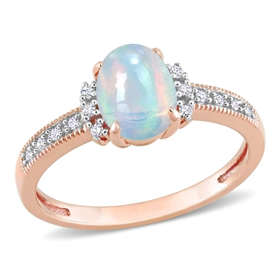 Mimi & Max 3/4 Ct Tgw Oval Shape Blue Ethiopian Opal And Diamond Accent Ring In 10k Rose Gold