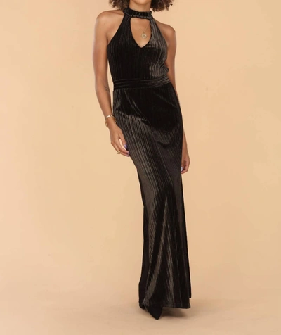 Veronica M Dassia Velvet Maxi Halter Dress In Black/gold