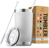 Zulay Kitchen Double Walled Insulated Travel Mug For Hot And Cold Drinks With Lid And Straw In White