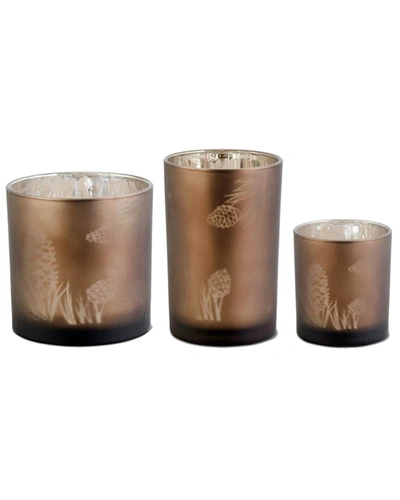 K & K Interiors K&k Interiors, Inc. Set Of 3 Frosted Brown Glass Candleholders With Pinecone Pattern