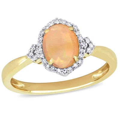 Mimi & Max 3/4 Ct Tgw Ethiopian Opal And Diamond Halo Ring In 10k Yellow Gold In Beige