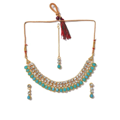 Sohi Gold Plated Designer Stone Necklace In Blue