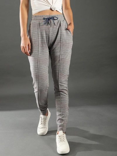 Campus Sutra Women Stylish Striped Trackpant In Grey