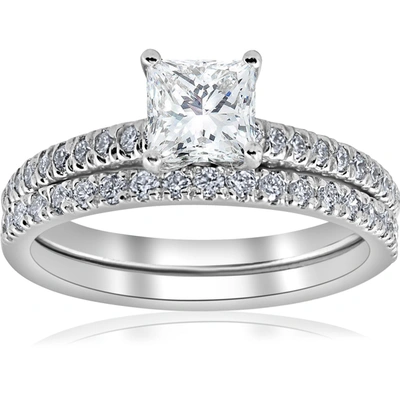 Pompeii3 1.90ct Princess Cut Diamond Wedding Engagement Ring Set White Gold Lab Grown In Multi