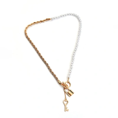 Sohi Gold Plated Key Pattern Necklace In Silver