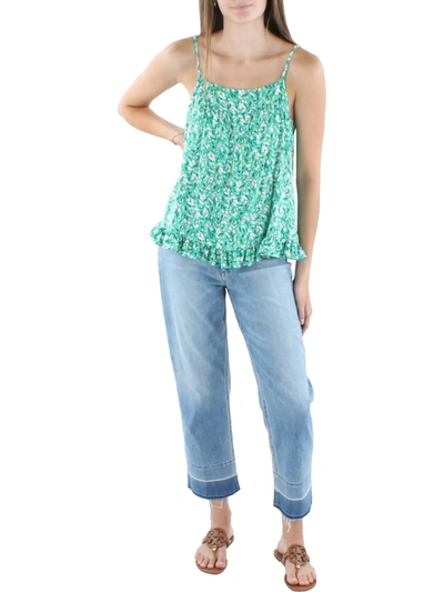 Ava + Esme Womens Floral Printed Ruffle Bottom Tank Top In Green