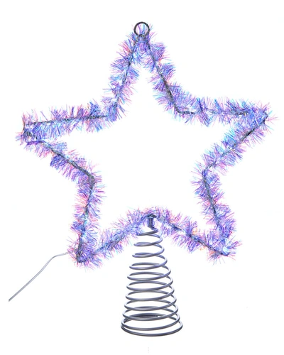 Kurt Adler 12in Tinsel Star Tree Top W/ Twinkle Led In White