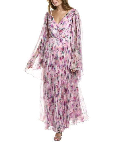 Theia Women's Melinda Pleated Floral Cape-sleeve Gown In Pink