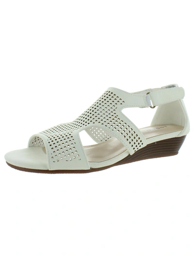 Array Tati Womens Shimmer Faux Leather Wedge Sandals In White