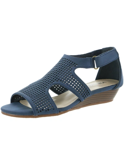 Array Tati Womens Shimmer Faux Leather Wedge Sandals In Blue