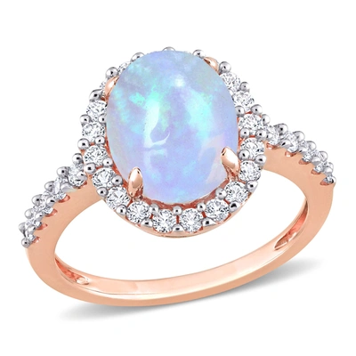 Mimi & Max 2 4/5 Ct Tgw Oval Opal And Created White Sapphire Halo Ring In 10k Rose Gold In Purple
