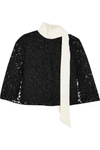 VALENTINO CAPE-EFFECT CREPE-TRIMMED CORDED LACE TOP