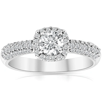 Pompeii3 1ct Cushion Halo Round Diamond Pave Engagement Ring 10k White Gold In Multi
