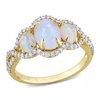 Mimi & Max 1 1/4 Ct Tgw Oval Cut Ethiopian Blue Opal And 1/3 Ct Tw Diamond Halo 3-stone Ring In 10k Yellow Gold In White