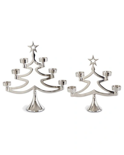 K & K Interiors 2pc Metal Tree Tea-light Holders In Silver