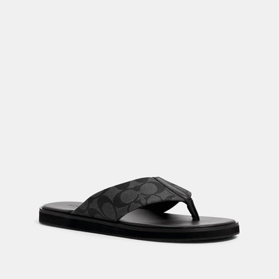 Coach Outlet Flip Flop In Signature Canvas In Black
