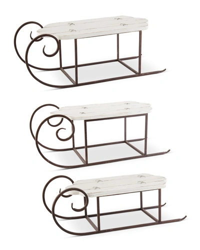 K & K Interiors Set Of 3 Wood Whitewash Sleigh