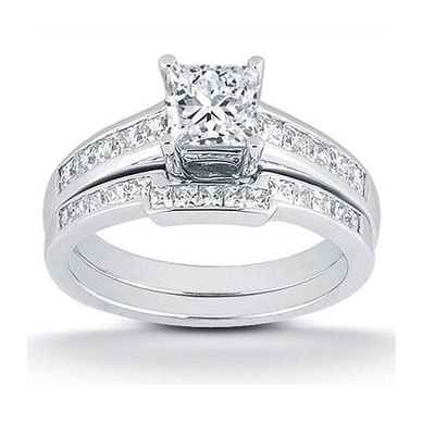 Pompeii3 1ct Diamond Engagement Wedding Ring Set White Gold Princess Cut In Multi