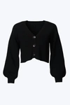 SUN IMPERIAL CROPPED SLOUCHY RIBBED-KNIT CARDIGAN IN BLACK