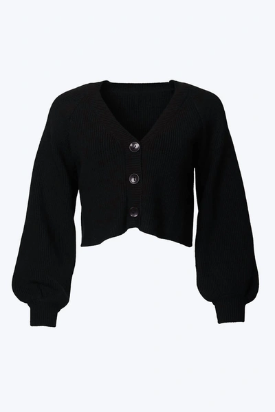 Sun Imperial Cropped Slouchy Ribbed-knit Cardigan In Black