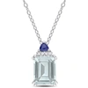 Mimi & Max Womens 2ct Tgw Octagon Aquamarine Trilliant Blue Sapphire And Diamond Accent Necklace In Sterling Si In Blue