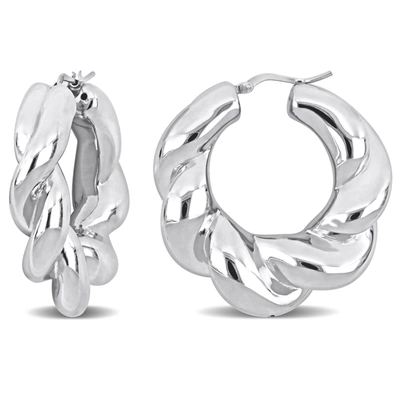 MIMI & MAX 39 MM TWISTED HOOP EARRINGS IN STERLING SILVER