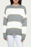 MERCI TWO-TONE STRIPED CREWNECK SWEATER IN HEATHER GREY