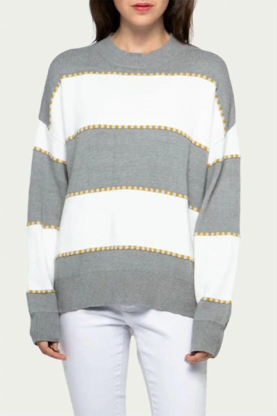 Merci Two-tone Striped Crewneck Sweater In Heather Grey In White