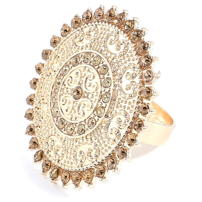 Sohi Gold Color Gold Plated Designer Stone Ring In Silver