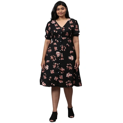 Instafab Plus Women Printed Knee-length Dress In Black