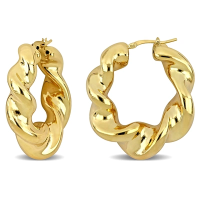 Mimi & Max 39.5 Mm Twisted Hoop Earrings In Yellow Plated Sterling Silver In Gold