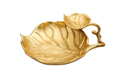 Classic Touch Decor 2 Tier Gold Relish Dish With Leaf Vein Design