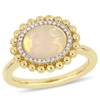 Mimi & Max 2 Ct Tgw Oval-cut Yellow Ethiopian Opal And 1/10 Ct Tw Diamond Halo Ring In 14k Yellow Gold In Yellow