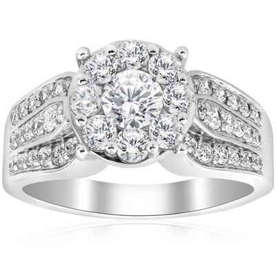 Pompeii3 1 1/2ct Diamond Halo Engagement Ring Wide 3-row Band 10k White Gold In Multi