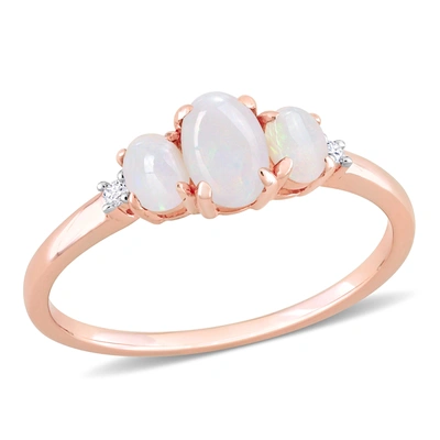 Mimi & Max 2/5 Ct Tgw Opal And Diamond Accent 3-stone Ring In 10k Rose Gold In Pink