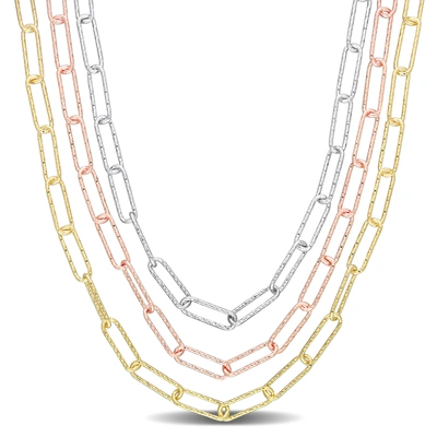 Mimi & Max Multi-strand Paperclip Chain Necklace In 3-tone 18k Gold Plated Sterling Silver, 18 In In White