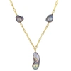 MIMI & MAX 13-15 MM GREY CULTURED FRESHWATER BAROQUE PEARL LARIAT NECKLACE IN 18K YELLOW GOLD PLATED STERLING S