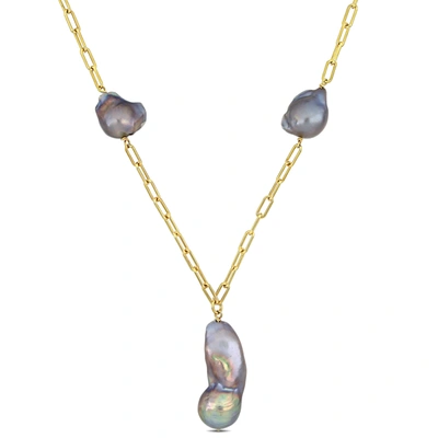 Mimi & Max 13-15 Mm Grey Cultured Freshwater Baroque Pearl Lariat Necklace In 18k Yellow Gold Plated Sterling S In Purple