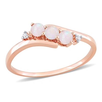 Mimi & Max 1/5 Ct Tgw Opal And Diamond Accent 3-stone Ring In 10k Rose Gold In Pink