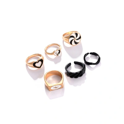 Sohi Pack Of 6 Gold Plated Designer Ring In Silver