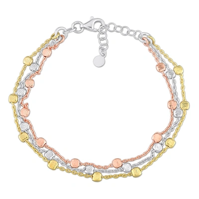 Mimi & Max Multi-strand Bracelet In 3-tone 18k Gold Plated Sterling Silver In White