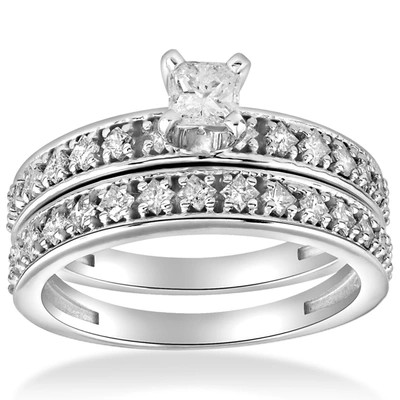 Pompeii3 1 Cttw Princess Cut Diamond Engagement Wedding Ring Set 10k White Gold In Multi