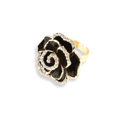 Sohi Black Color Gold Plated Party Designer Stone Ring For Women's