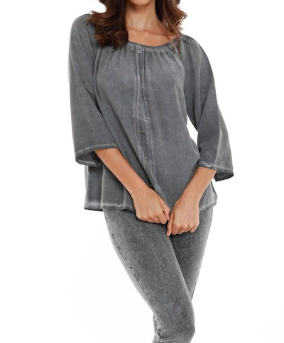 French Kyss Luciana Button Off The Shoulder Top In Charcoal In Grey