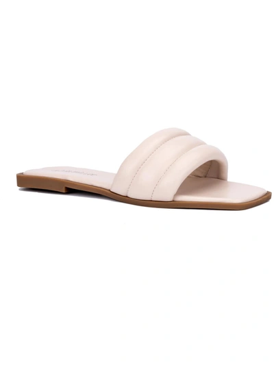 Olivia Miller Indigo Womens Faux Leather Slip-on Slide Sandals In Brown