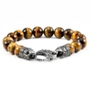 CRUCIBLE JEWELRY CRUCIBLE LOS ANGELES 10MM TIGER EYE BEAD BRACELET WITH STAINLESS STEEL ANTIQUED LOBSTER CLASP