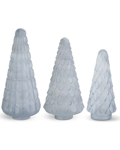 K & K Interiors Set Of 3 Embossed Frosted Glass Pinecone Trees In Blue