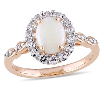 Mimi & Max 1 1/2 Ct Tgw Oval Shape Opal, White Topaz And Diamond Accent Vintage Ring In 14k Rose Gold
